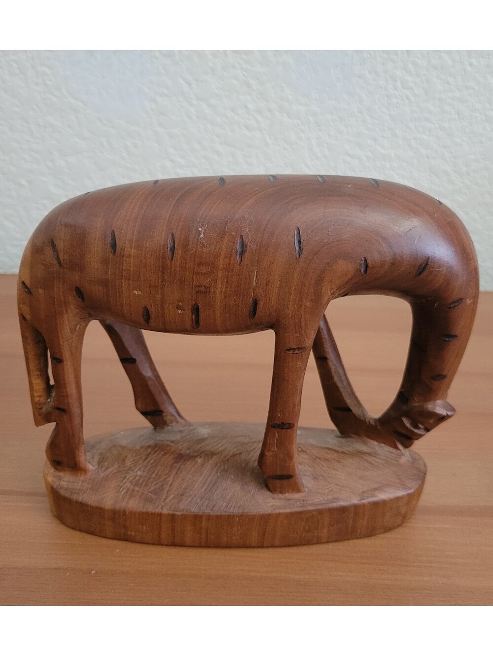 Hand-Carved Wooden Animal Sculpture - Natural Brown Wood Mid Century Style